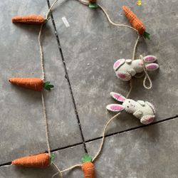  Rabbit & Carrots Easter Garland, 6 Ft, Each Item Is Double Sided & Stuffed, Thick Fabric