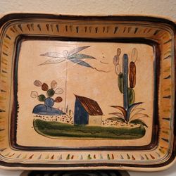 Vintage Mexican Folk Pottery Bowl Tray By Daniel Santivan TLAQUEPAQUE Dish. 