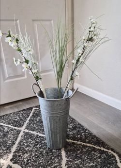 Bucket with Artificial Flowers
