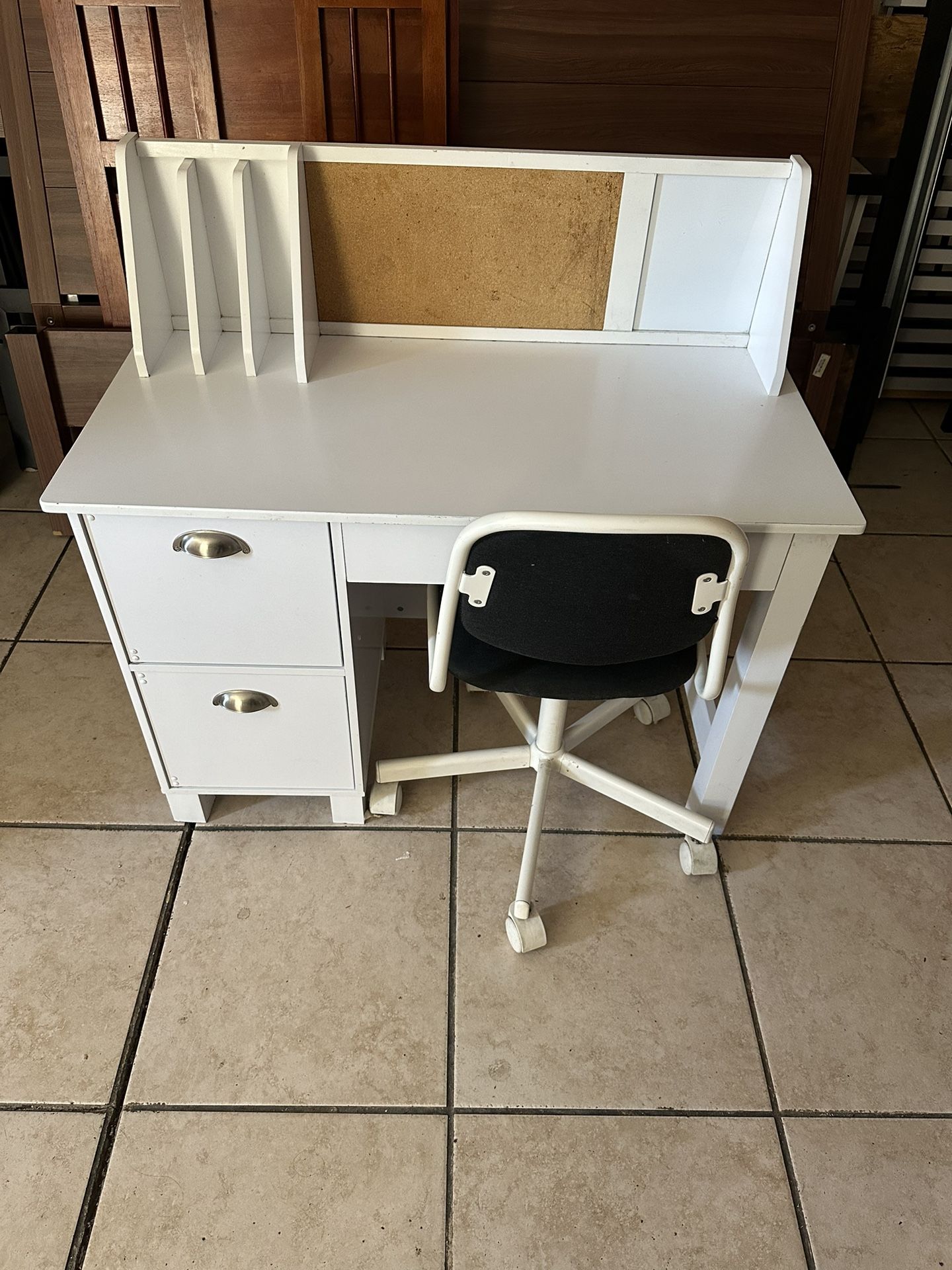 KidKraft Wooden Study Desk for Children , Bulletin Board and Cabinets, White With Chair