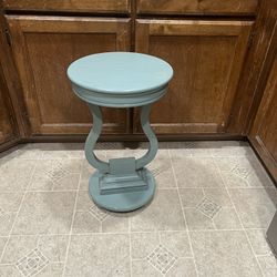 Teal Round Accent Side Table with Curved Base