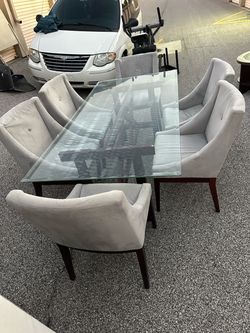 Glass Top Dining Table with 6 Chairs
