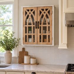 18.9-in L x 8.3-in D x 23.6-in H Distressed Wood, White Rectangular Wall Cabinet (2 Shelves) ,IF361