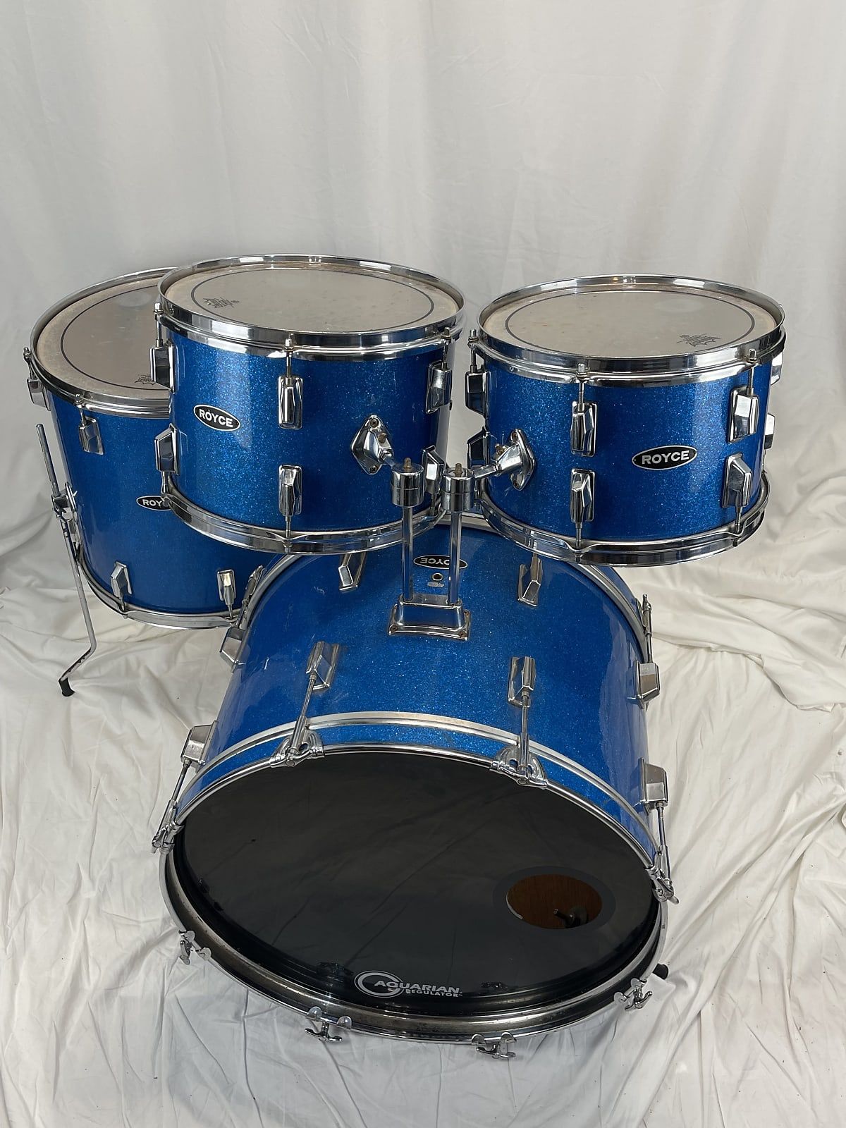 Royce 4 Piece Drumset Vertical Mahogany Shell 1970’s Blue Sparkle