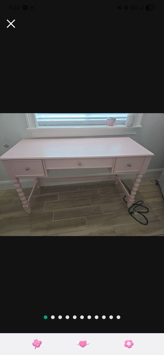 Light Pink Desk Madison Writing Computer Desk With USB Power Outlets