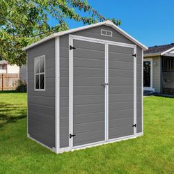 6ft x 4ft Plastic Outdoor Storage with Floor and Lockable Door Plastic Garden Shed for Backyard, Lawn, Gray