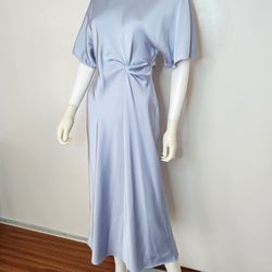 NWT ZARA Elegant Pale Blue Satin Midi Dress with Twist Detail Size M