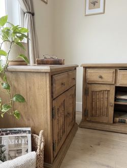 Vintage Oak Nightstands / Credenza Pair