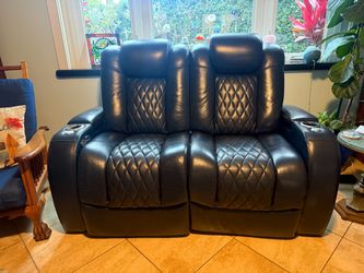 blue leather loveseat power recliner