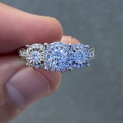3 Stone Natural Diamond “Past, Present, Future” Engagement Ring! 10k Gold 