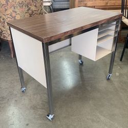 Vintage Industrial Chrome Student Desk On Castors Good Condition 