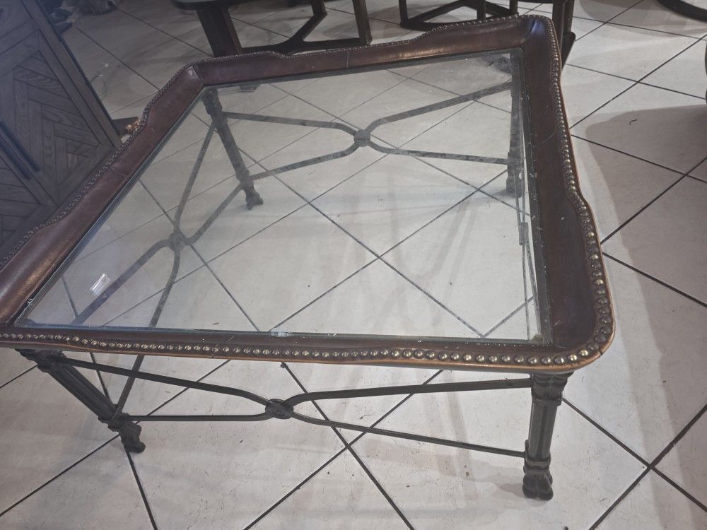 Leather And GLASS COFFEE TABLE