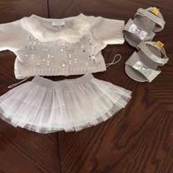 Build ABear White Winter Knitted Faux furCollar sweater shirt Sparkle outfit HTF
