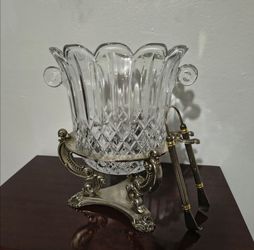 GODINGER SILVER PLATE CRYSTAL ICE BUCKET - STAND  9"×7"