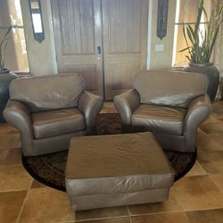 Brown Leather Chairs  And Ottoman