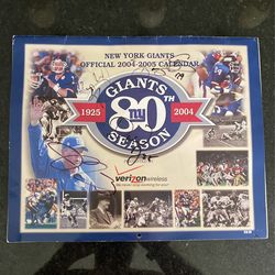 New York Giants Autographed Calendar 80th Season 2004 Signed By Kurt Warner, Tiki Barber, Michael Strahan, Ike Turner 