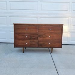 Vintage 1960s Mid Century Walnut Lowboy Dresser Chest Of Drawers