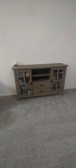 Wooden TV Stand with Glass Door Cabinets