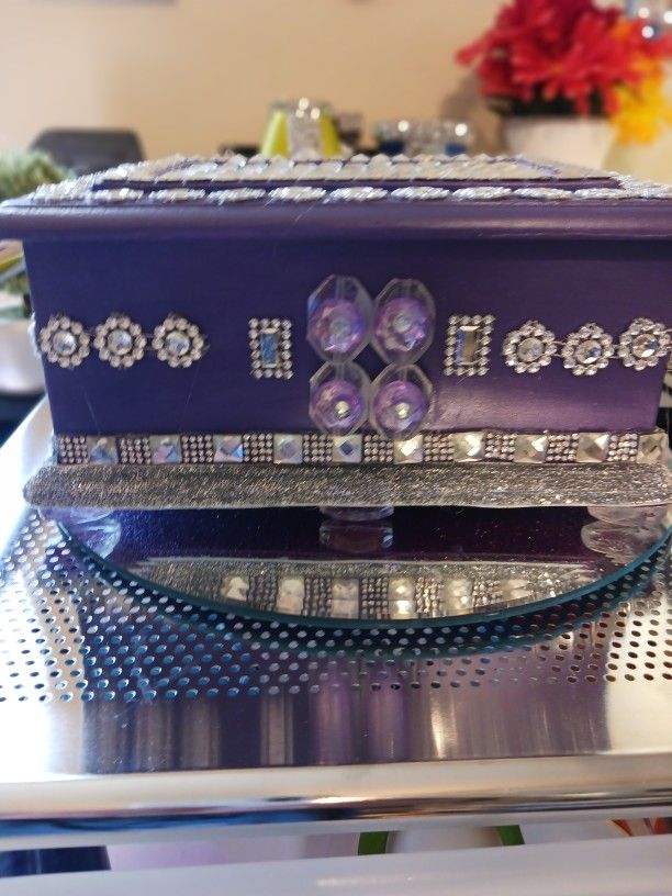 2PC PURPLE JEWELRY BOX WITH BUTTERFLY..HAS DIAMOND GEMS ON IT..