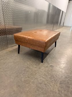 Leather Ottoman | Cognac Brown | Mid-Century Modern