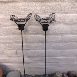 Pair Of Metal Garden Candle Holders