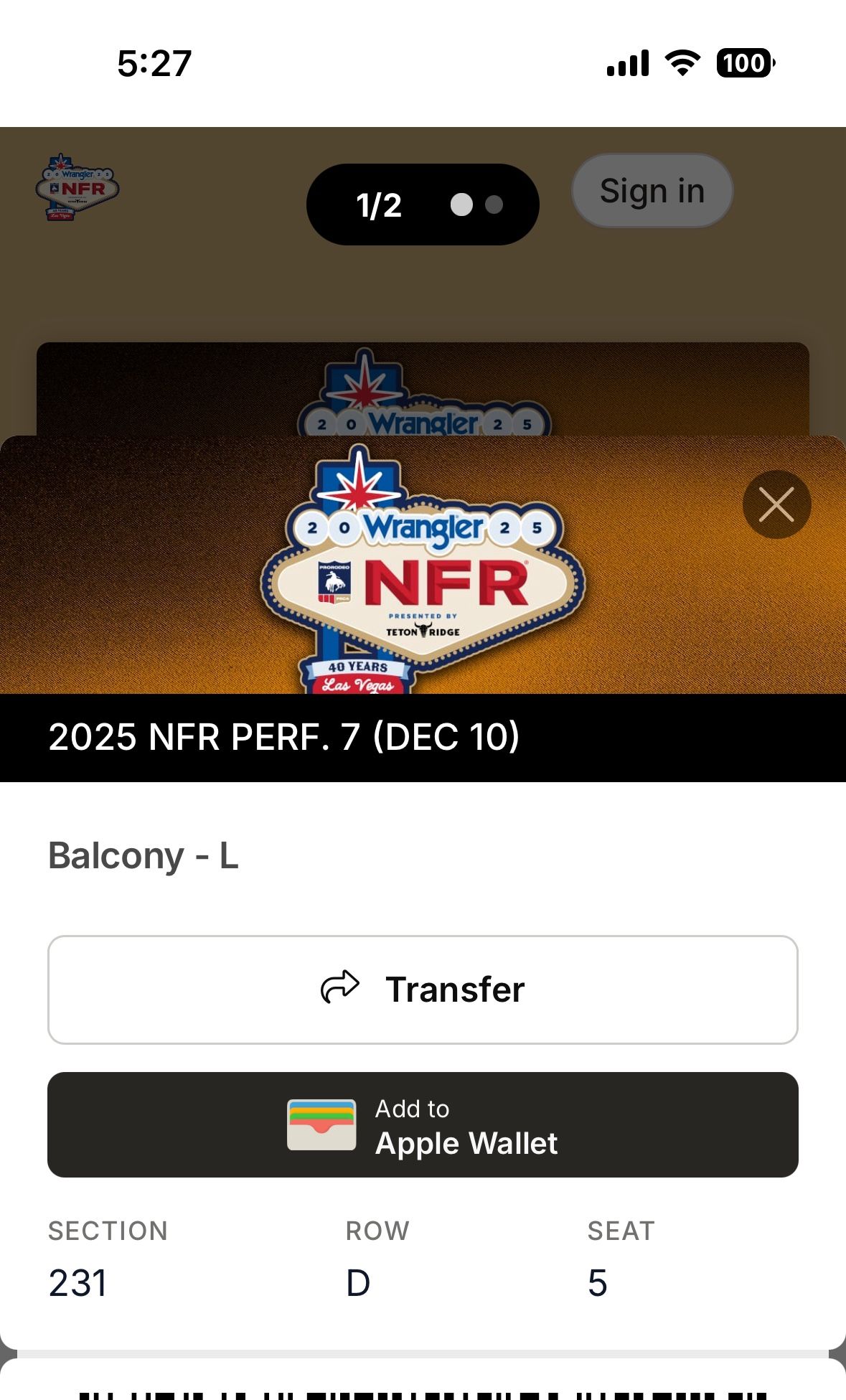 NFR Rodeo 2 Tickets For Wednesday Dec 10