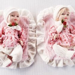 Vintage Porcelain Baby Dolls W/ Baby Blankets (Lot Of 2)