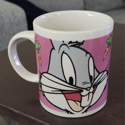 Vintage Gibson Bugs Bunny Coffee Mug Cup Warner Bros. 2000 Pink And White