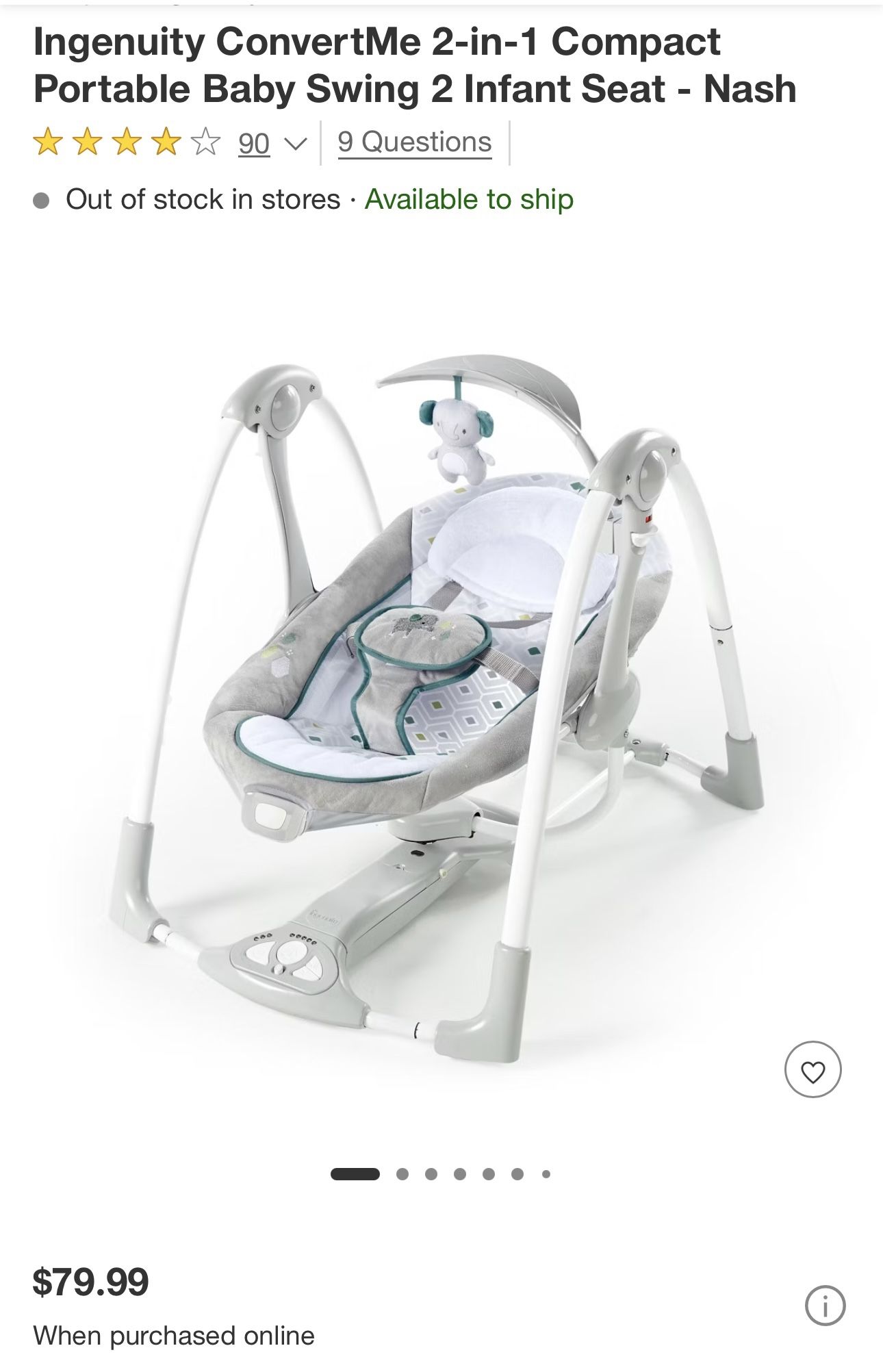 Portable Baby Swing With Nature Sounds/ White Noise