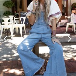 Three Bird Nest Milly Distressed Hem Wide Leg Overall. Denim.Medium. Bell bottom