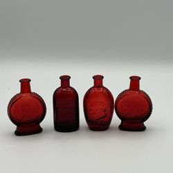 Vintage Lot Of 4 Wheaton President Ruby Red Glass Bottle 3’
