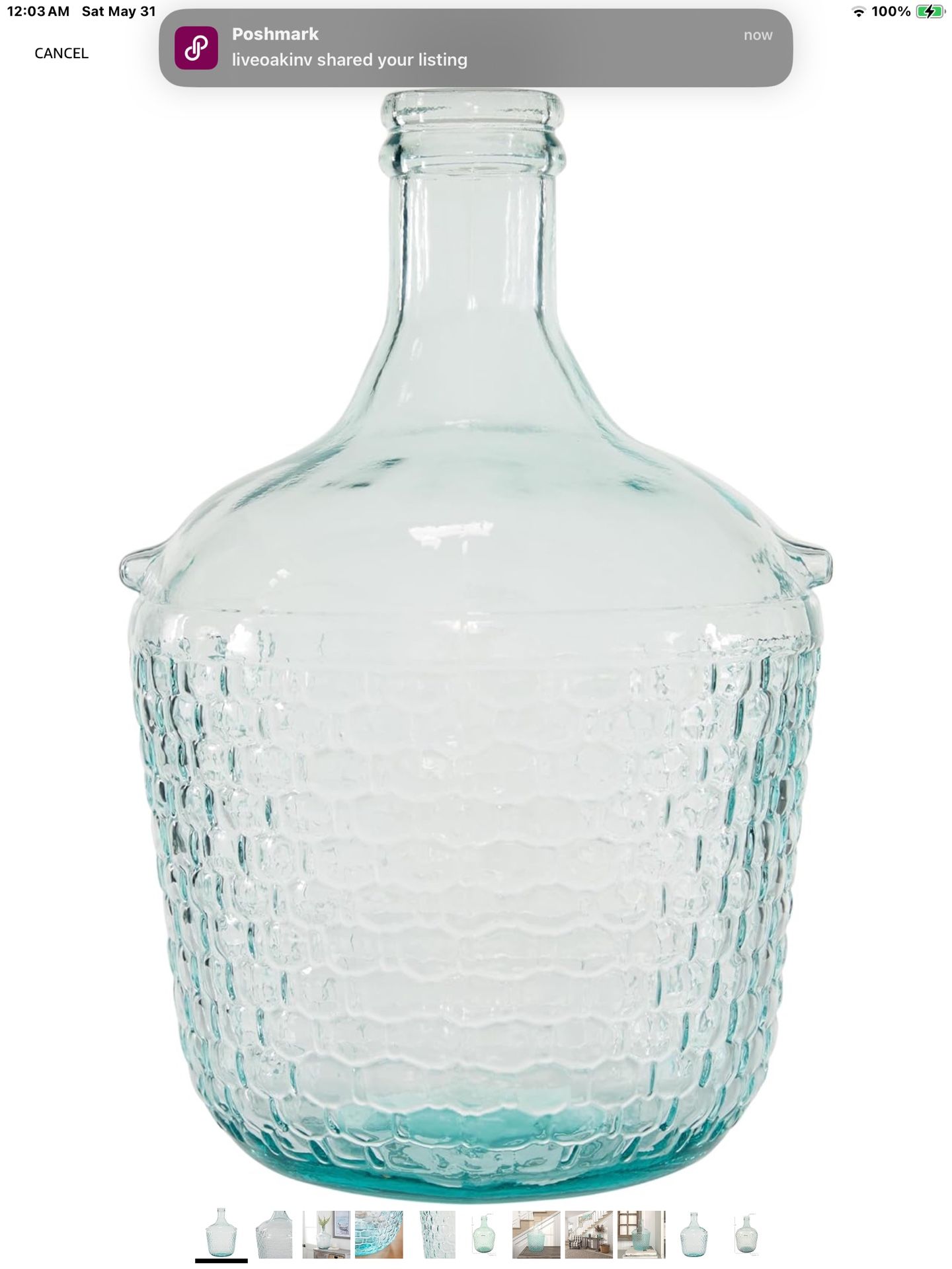 NEW Deco 79 Recycled Glass Decorative Vase Spanish Bottle Centerpiece Vase with Bubble Texture