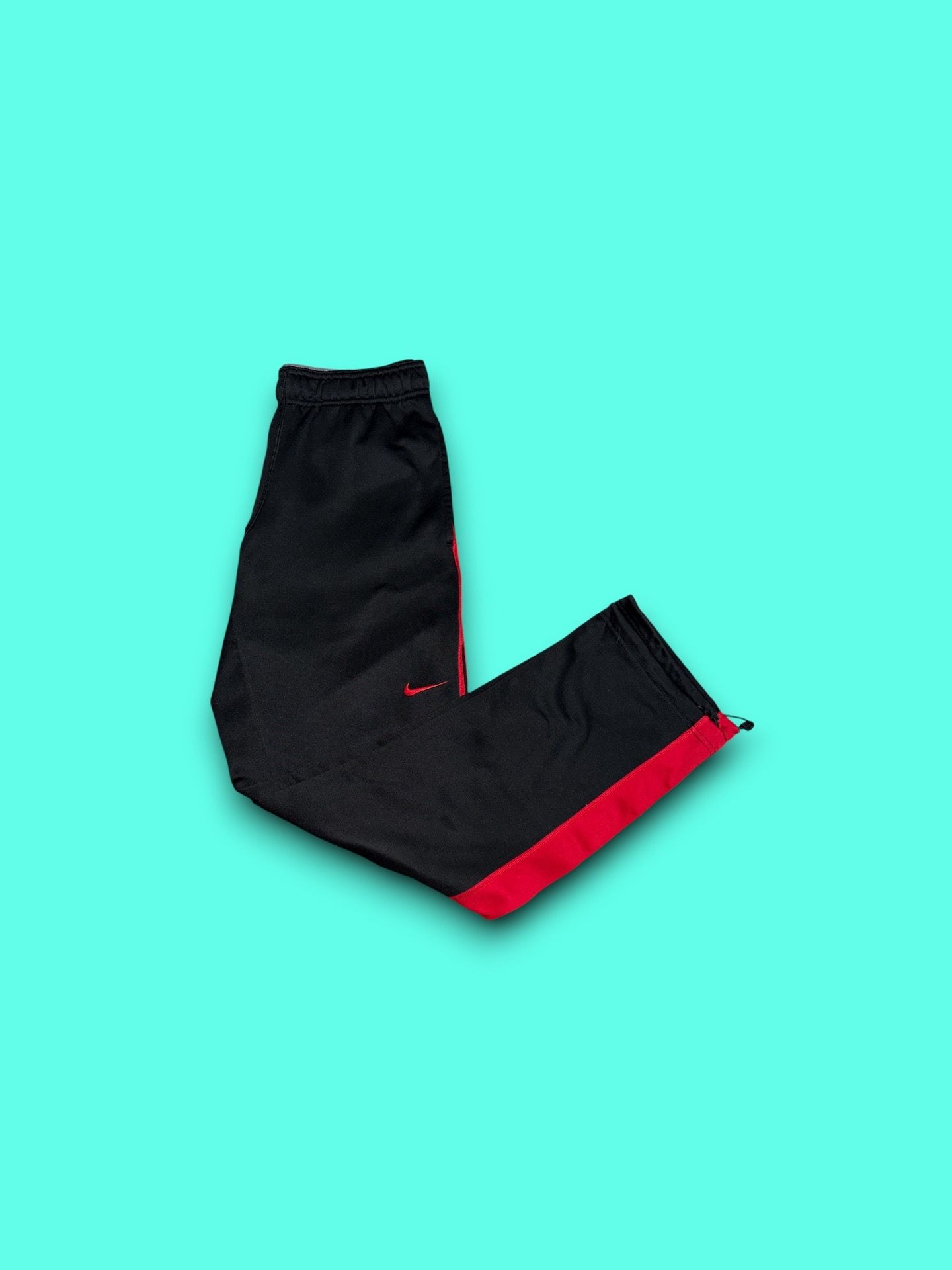 Nike Therma-Fit Sweatpant Mens Small Black Red Striped Fleece Adjustable Leg