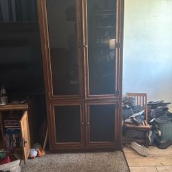 Wooden Cabinet With Glass Shelves
