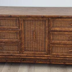 Vintage American of Martinsville Dresser – Faux Bamboo & Rattan, Solid & Heavy – Hollywood Regency