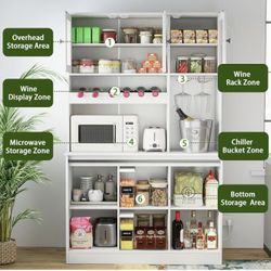 71" Kitchen Pantry Cabinet with Charging Station