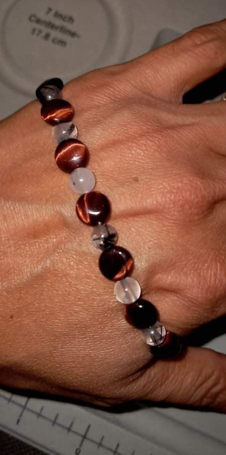 Red Tigers Eye/tourmaline In Quartz Bracelet 