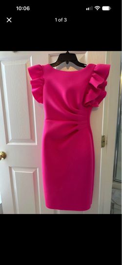 Hot Pink Ruffle Sleeve Bodycon Dress