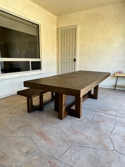 Living Spaces Solid Pine 106” Dining Table + 98” Bench