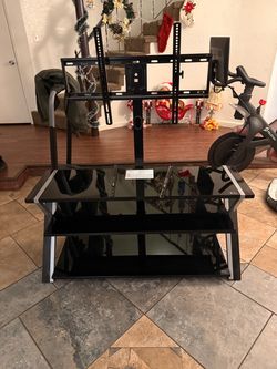 3-Tier Black Glass TV Stand with Mount
