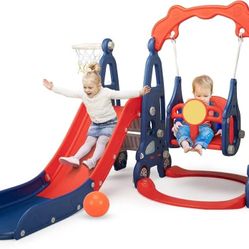 "Kids Slide, 5-in-1 Slide and Swing Set Outdoor Slide Set with Basketball Hoop, NEW 
B1-38T
Brand new in box "