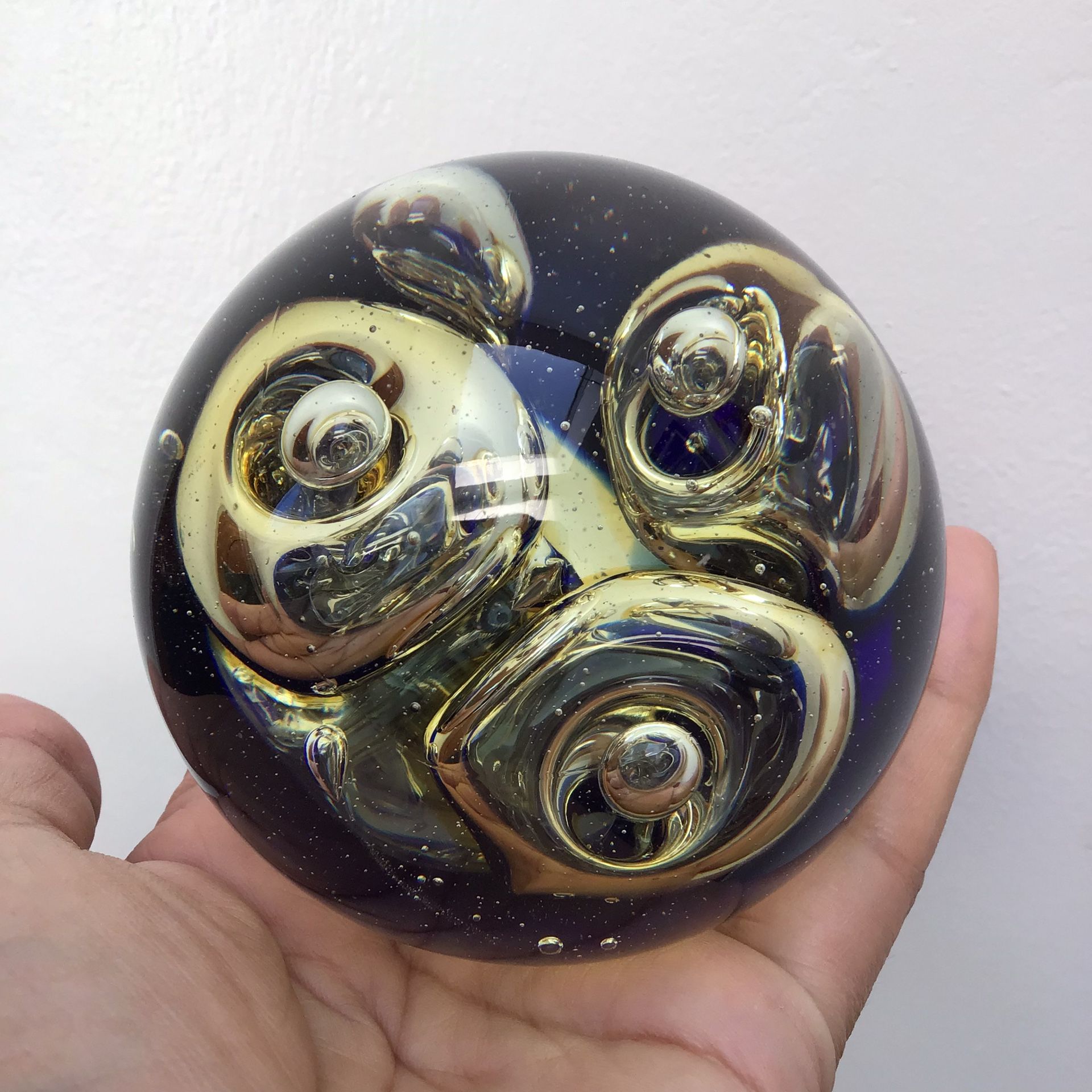 Vintage Glass Art Bubble Round Paperweight