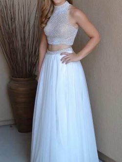 Size 8 Sherri Hill Prom Pageant Wedding 2 Piece Formal Beaded Crop Flowing Skirt Dress