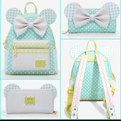 New Disney Loungefly (Pastel) Minnie Mouse Backpack with Matching Wallet (Please Read Description)