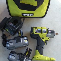 RYOBI IMPACT WRENCH 1/2" MID TORQUE 18V LITHIUM BRUSHLESS WITH 2 BATTERYS AND CHARGER 