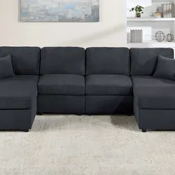 Brand New Black Corduroy Sectional Sofa (Pillows Included)