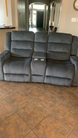 Gray Reclining Loveseat with Center Console