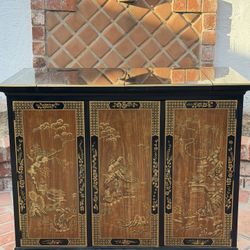 Vintage Drexel Flip Top Serving Sideboard Bar on Wheels Chinoiserie Style