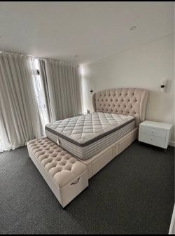 4 piece queen bed set with bedside tables and ottoman