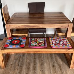 Dining Room Table, 1 Bench And 2 Chairs 